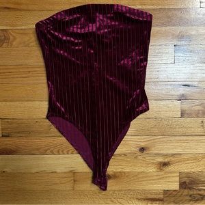 Velour Strapless Body Suit (red, small)